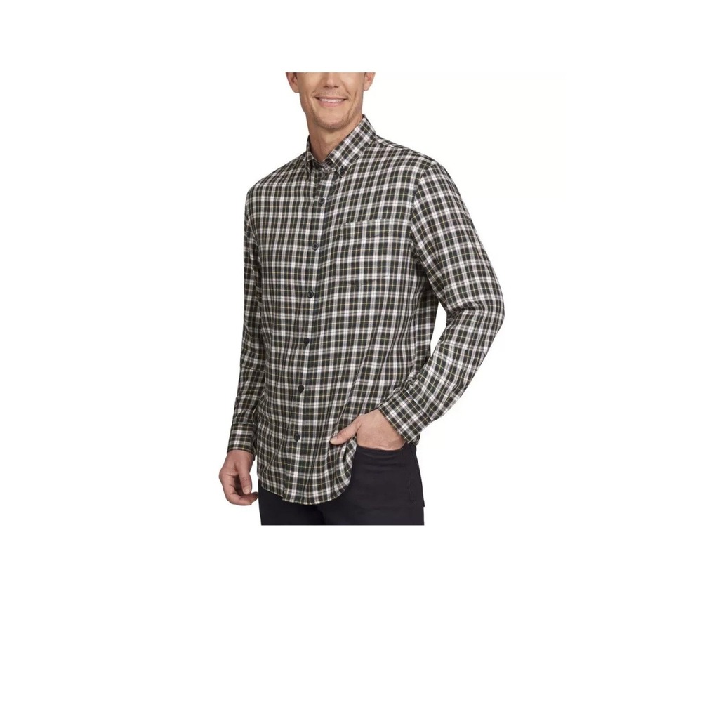 New Lands' End Men's Brushed Twill Button-Down L/S Shirt, Multi Plaid XXL